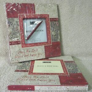 New Bless & Keep You Photo Frame LANG 6.5" x 6.75" Square Maroon Tan Green T6
